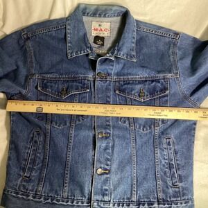 MAC Sport Mens Vintage Denim Trucker Jacket Blue American Flag Graphic Medium